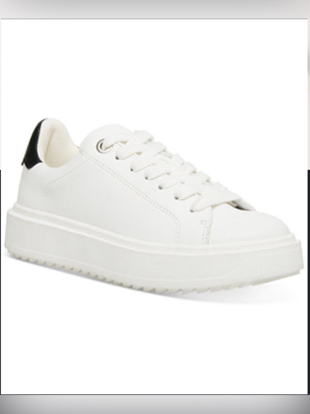 Steve Madden Women's White Platform Lace-Up Sneakers with Black Heel Accent